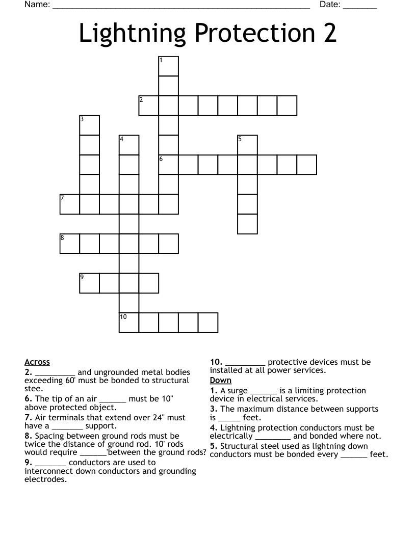 Lightning Protection 2 Crossword