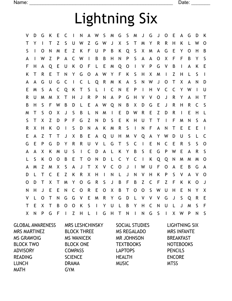 Lightning Six Word Search