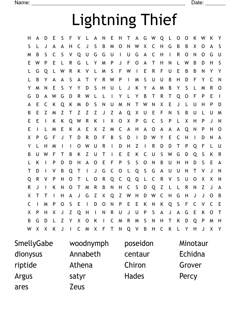 Lightning Thief Word Search