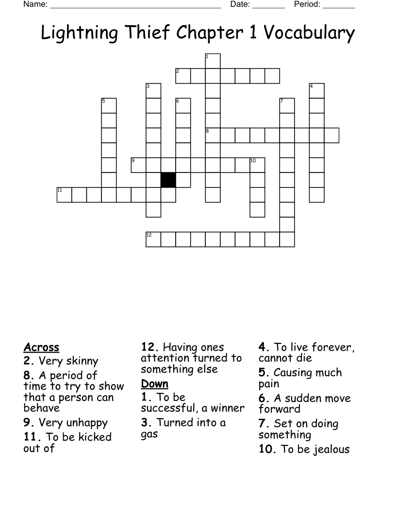 Lightning Thief Chapter 1 Vocabulary Crossword