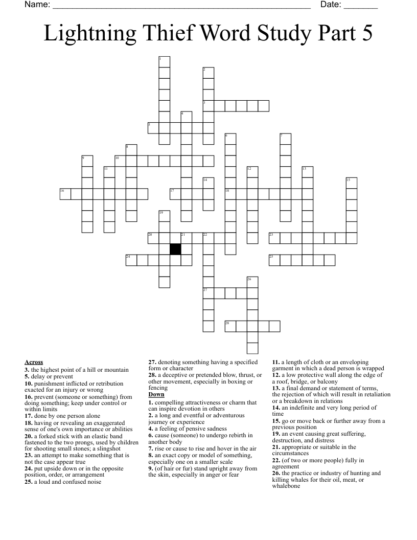 Lightning Thief Word Study Part 5 Crossword