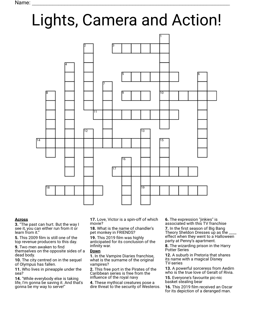 Lights, Camera and Action! Crossword