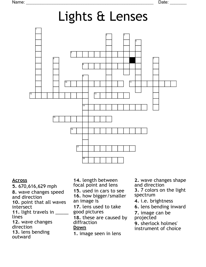 Lights & Lenses Crossword