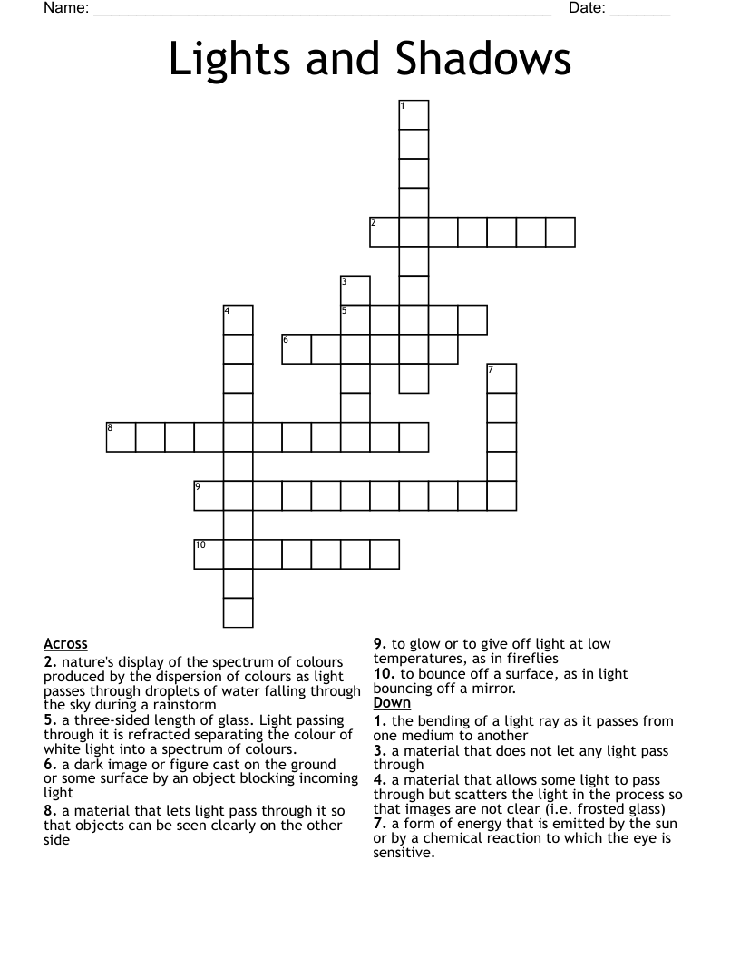 Lights and Shadows Crossword