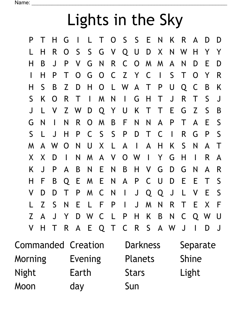 Lights in the Sky Word Search