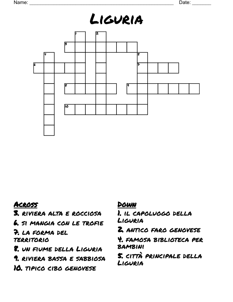 Liguria Crossword