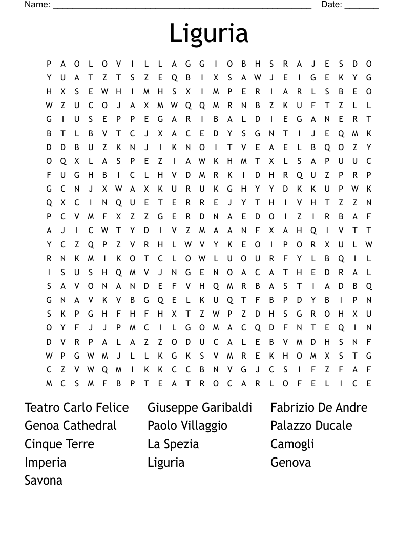 Liguria Word Search