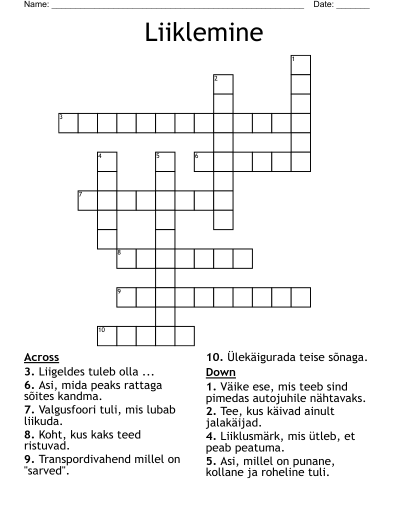 Liiklemine Crossword