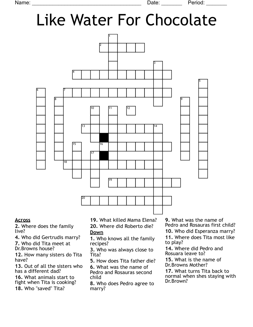 Like Water For Chocolate Crossword