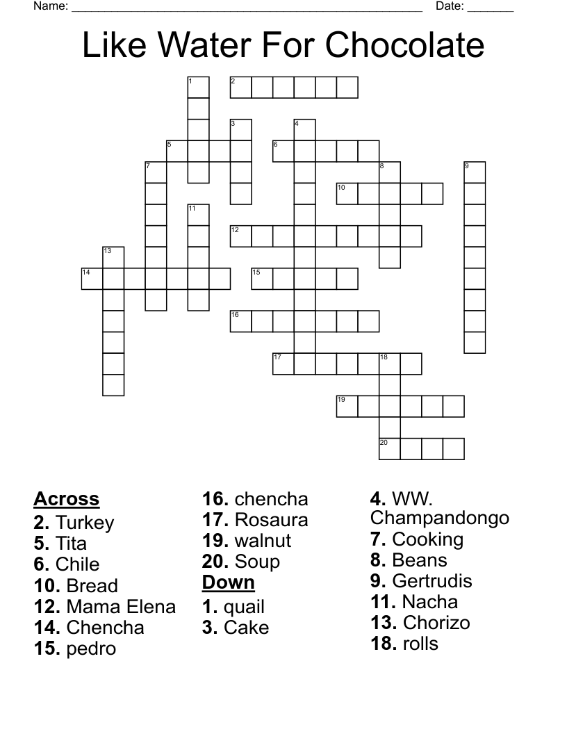 Like Water For Chocolate Crossword