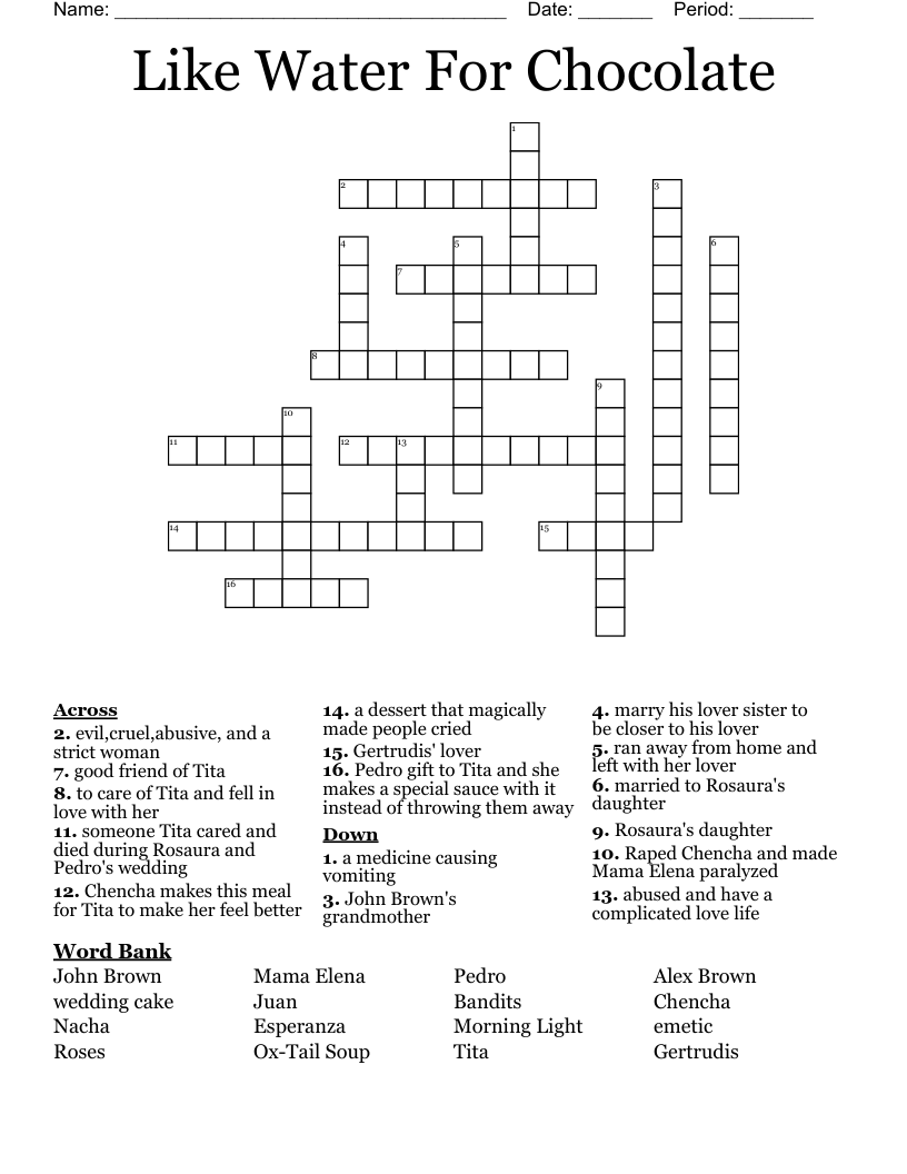 Like Water For Chocolate Crossword
