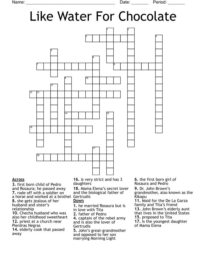 Like Water For Chocolate   Crossword