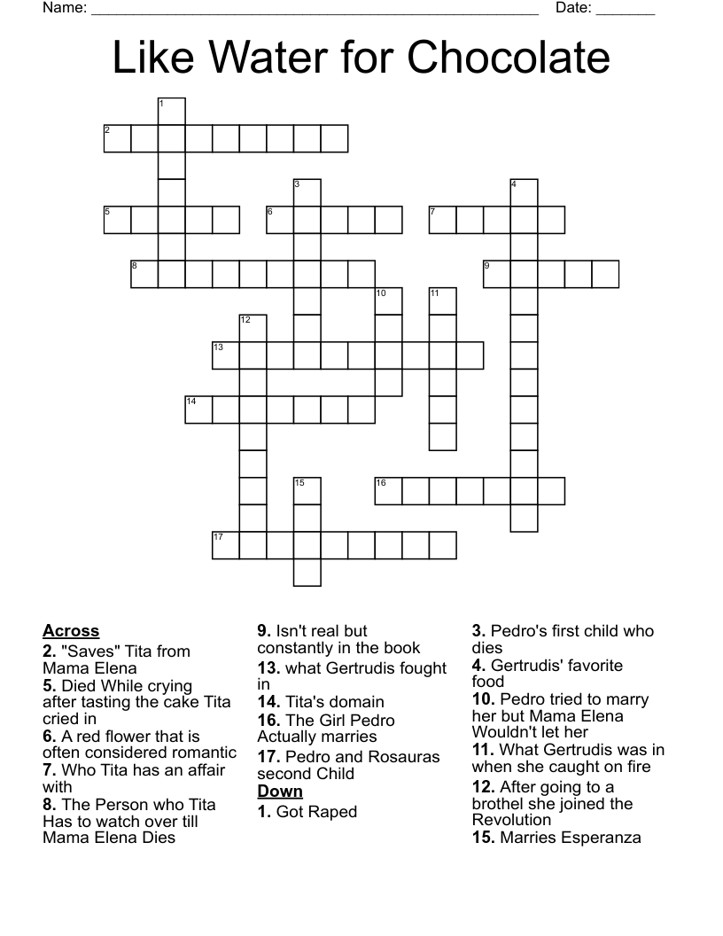 Like Water for Chocolate Crossword