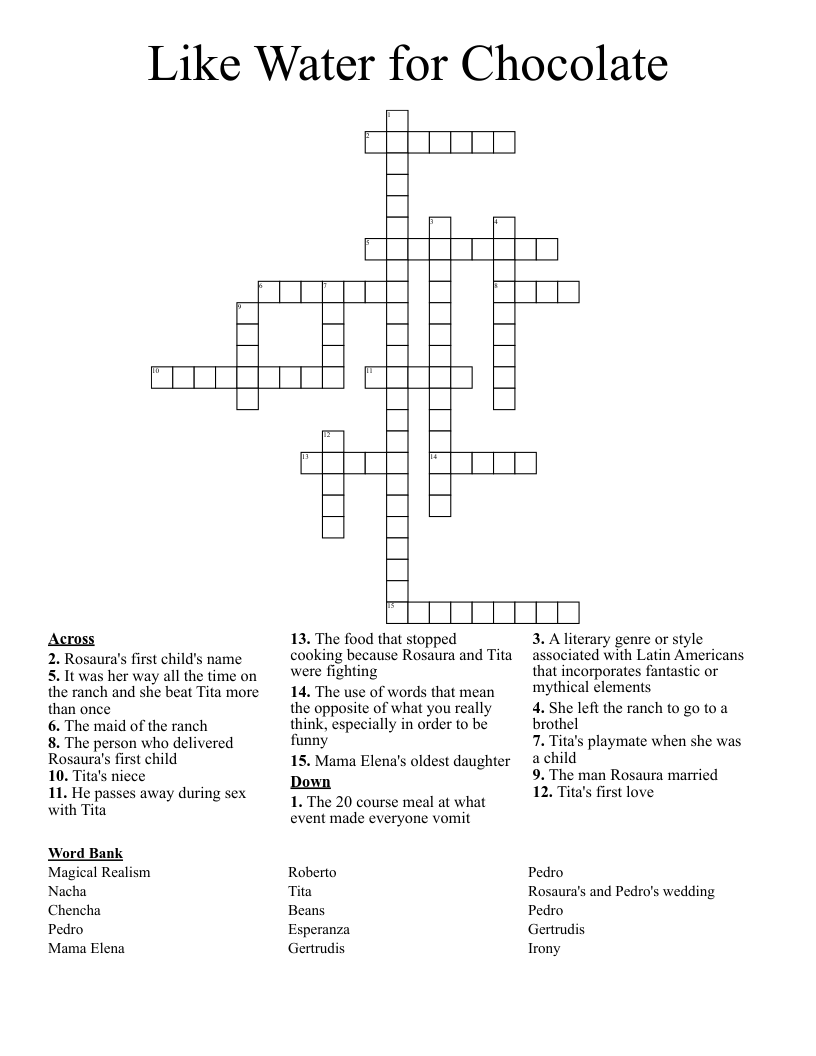 Like Water for Chocolate Crossword