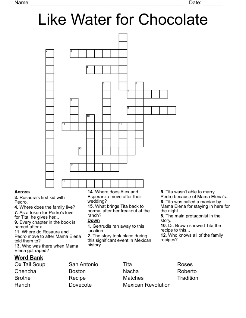 Like Water for Chocolate Crossword