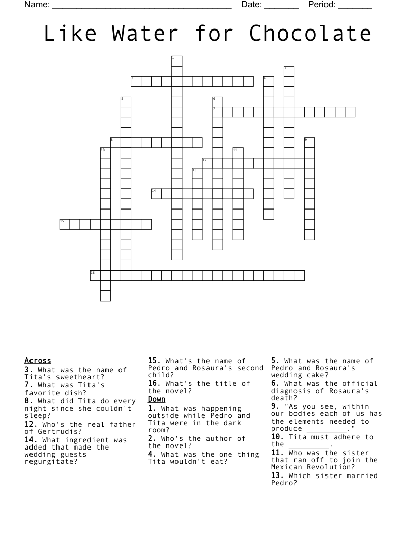 Like Water for Chocolate Crossword
