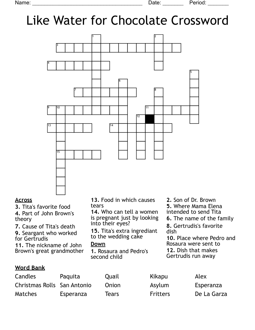 Like Water for Chocolate Crossword