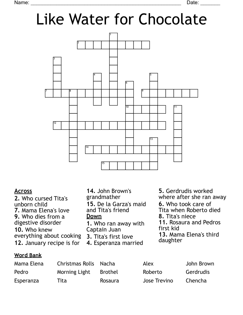Like Water for Chocolate  Crossword