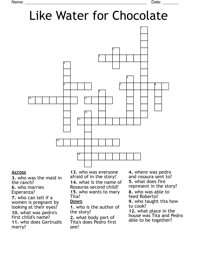 Like Water for Chocolate  Crossword