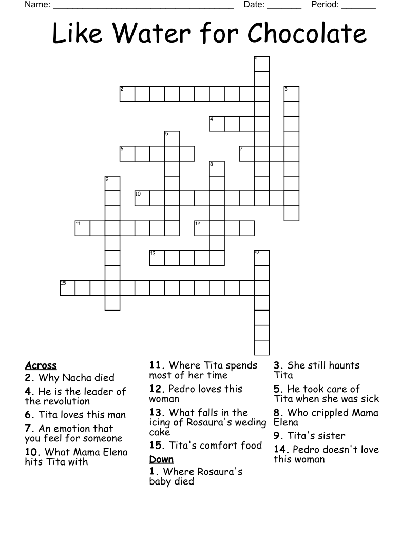 Like Water for Chocolate  Crossword