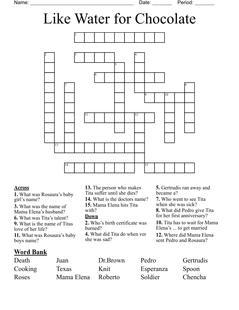 Like Water for Chocolate  Crossword