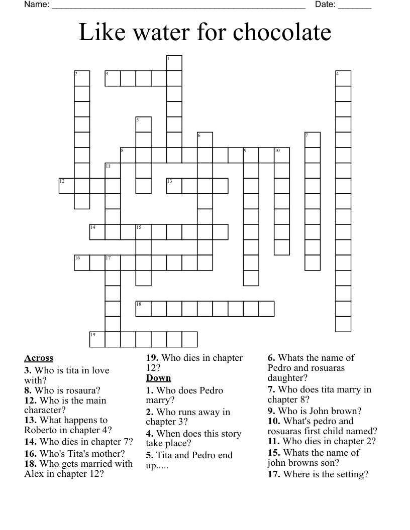 Like water for chocolate Crossword