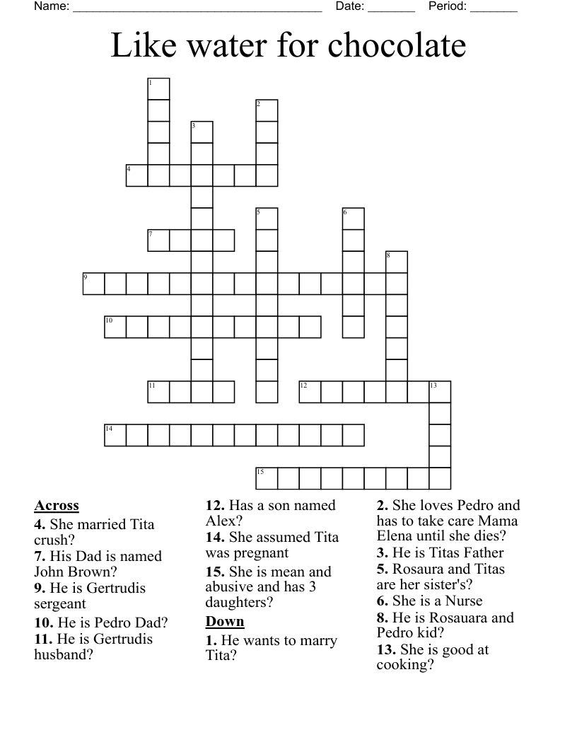 Like water for chocolate  Crossword
