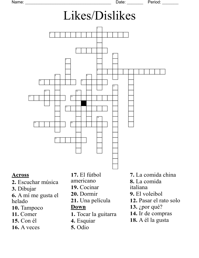Likes/Dislikes Crossword