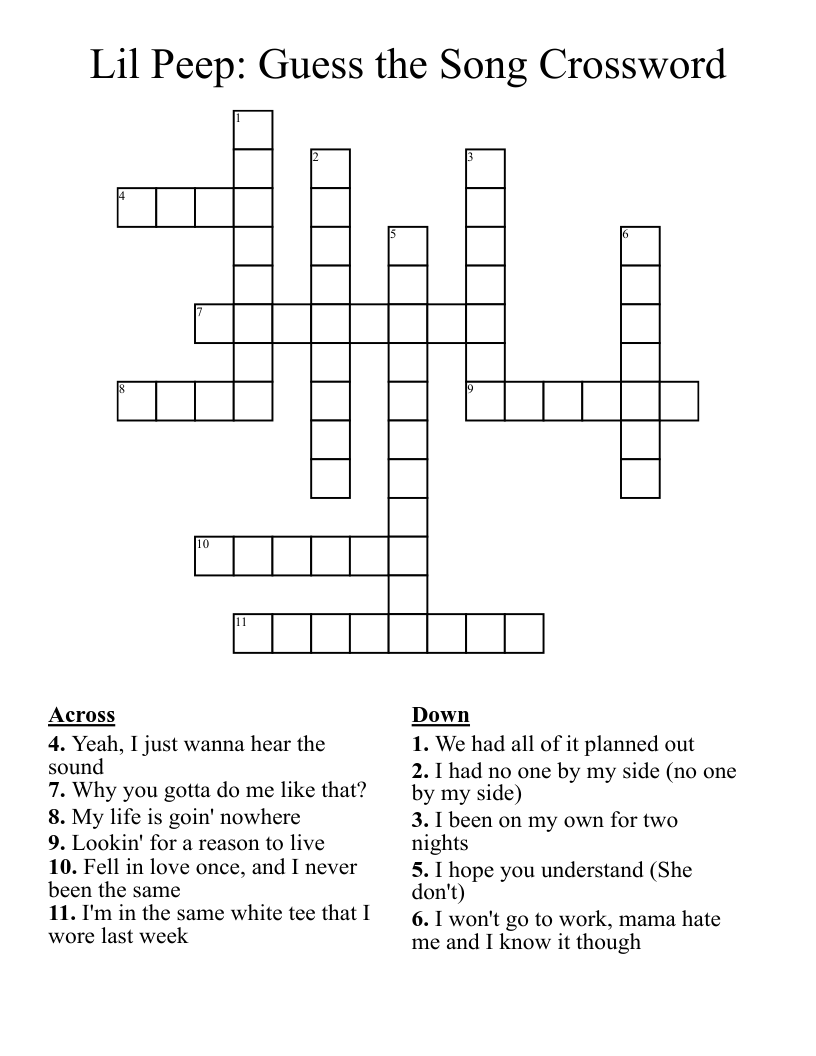 Lil Peep: Guess the Song Crossword 