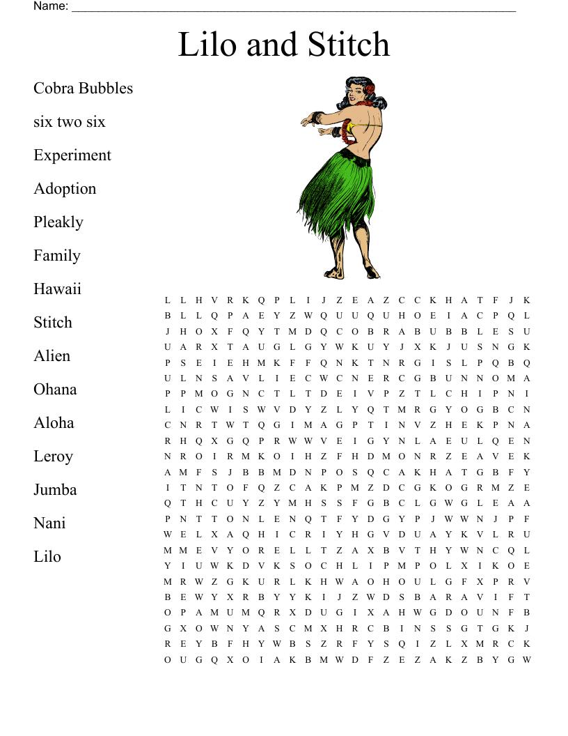 Lilo and Stitch Word Search