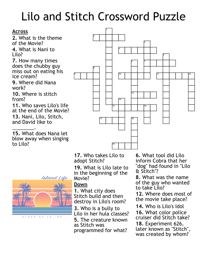 Lilo and Stitch Crossword Puzzle