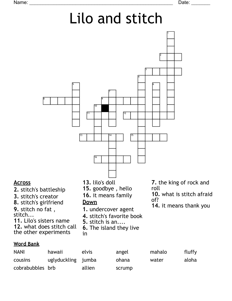 Lilo and stitch  Crossword