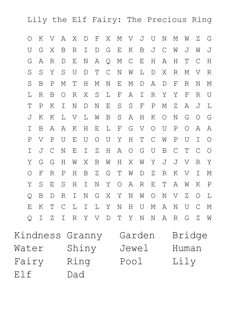 Lily the Elf Fairy:  The Precious Ring Word Search