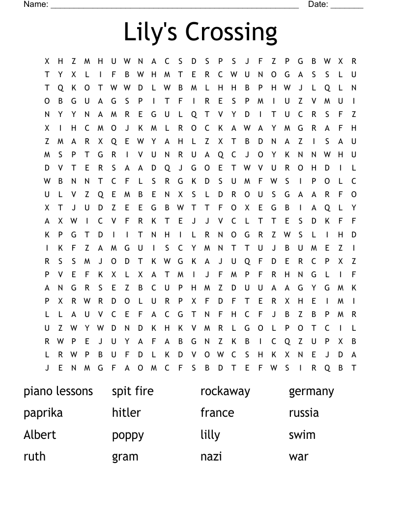 Lily's Crossing Word Search