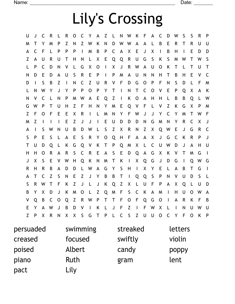 Lily's Crossing Word Search
