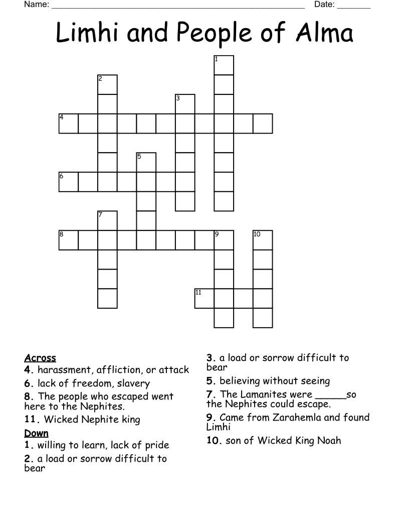 Limhi and People of Alma Crossword