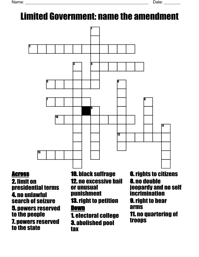 Limited Government: name the amendment Crossword