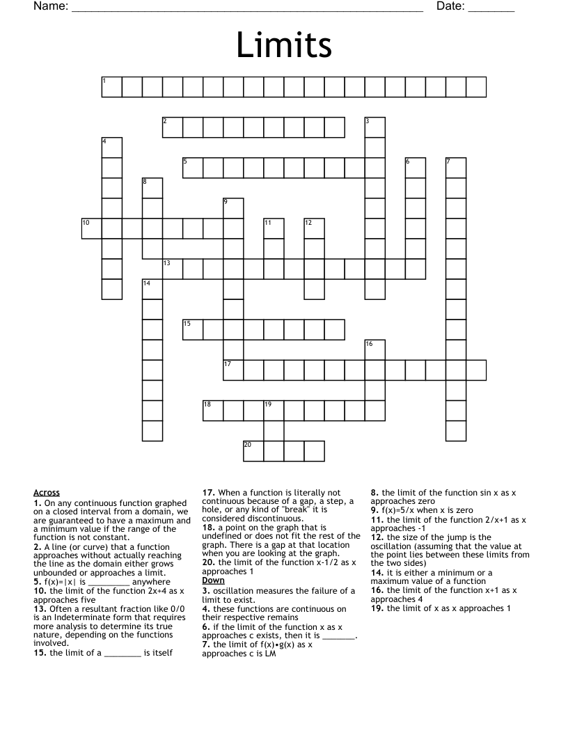Limits Crossword