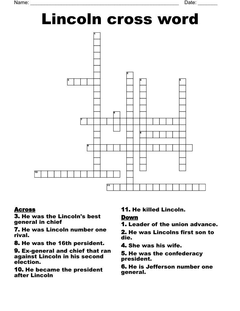 Lincoln cross word 