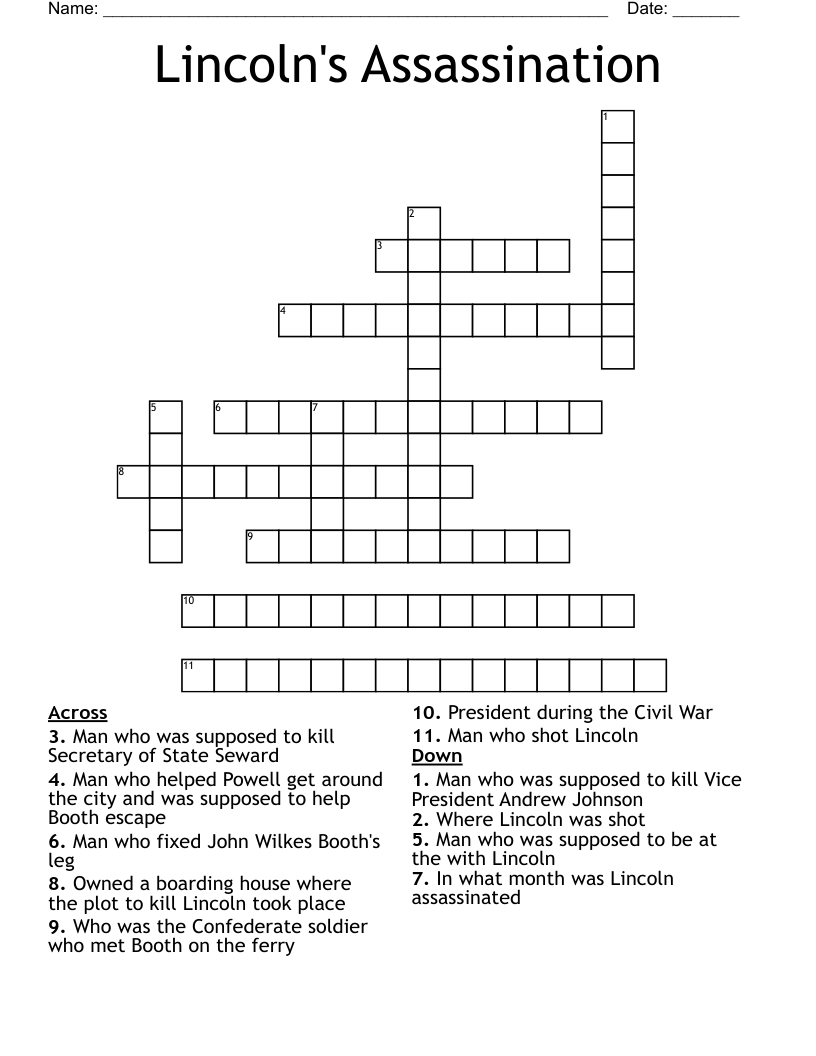 Lincoln's Assassination Crossword