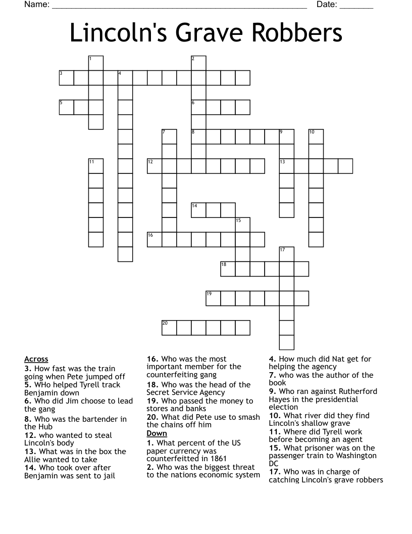 Lincoln's Grave Robbers Crossword