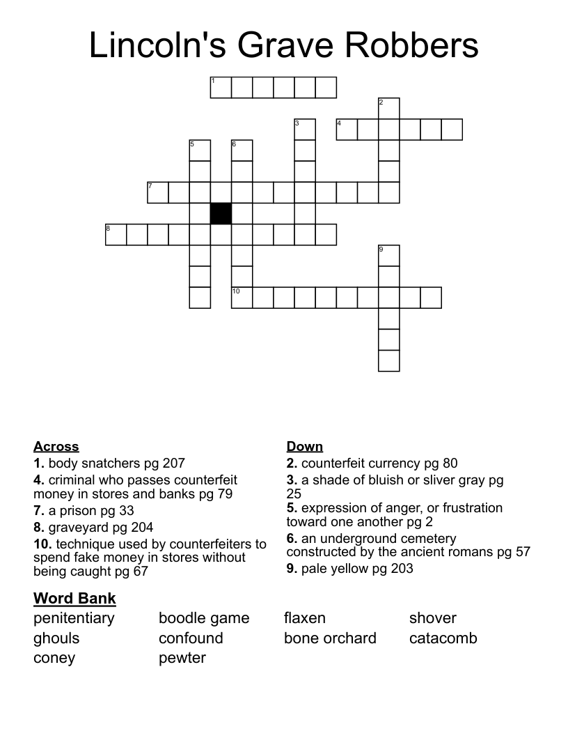 Lincoln's Grave Robbers Crossword