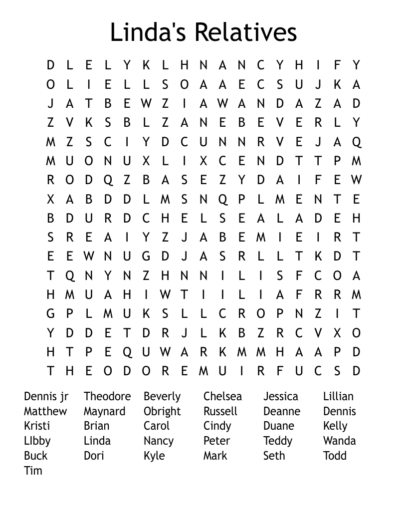 Linda's Relatives Word Search