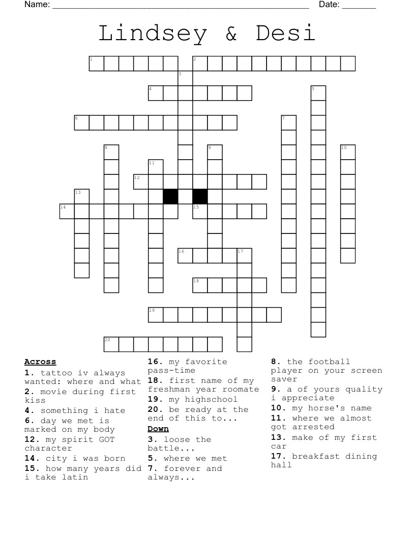 Lindsey & Desi Crossword