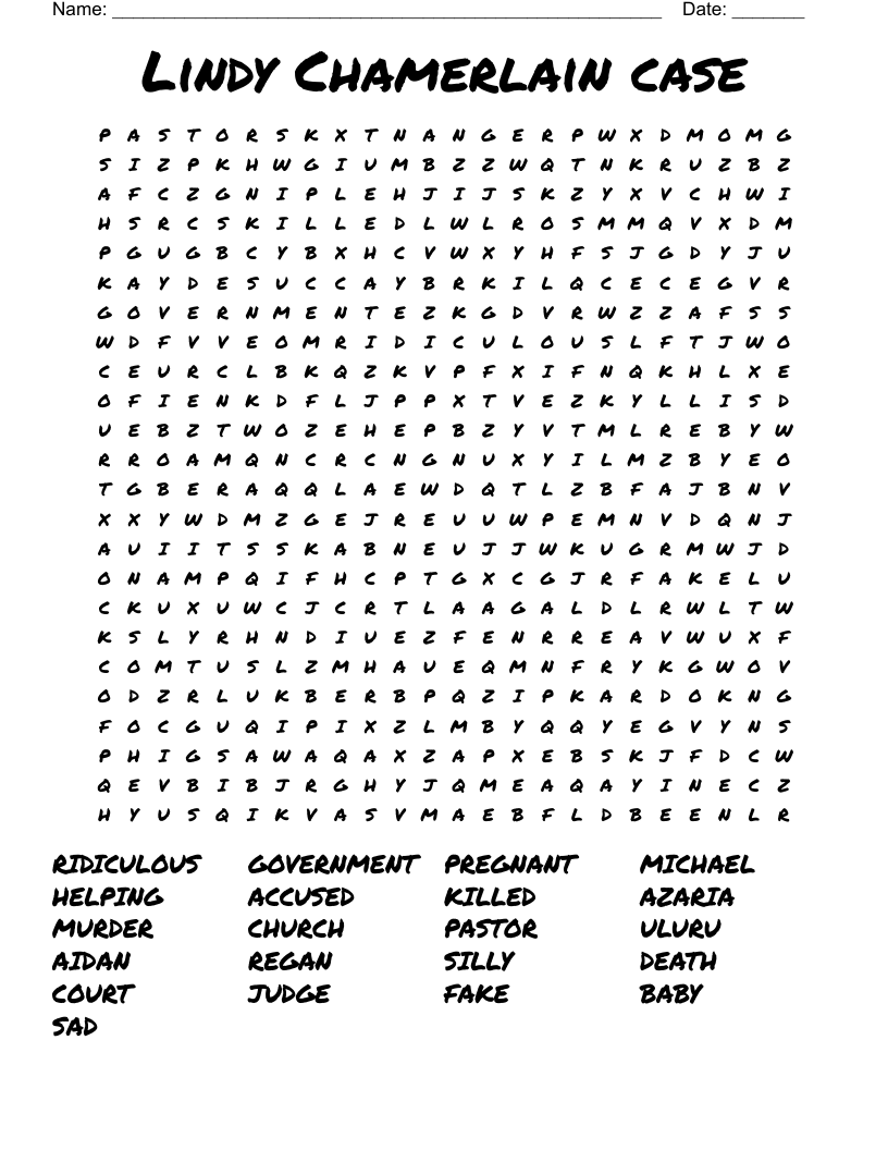 Lindy Chamerlain case Word Search