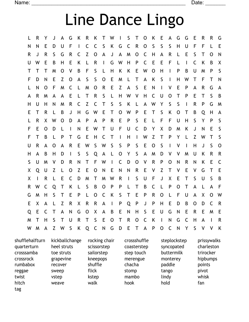 Line Dance Lingo Word Search
