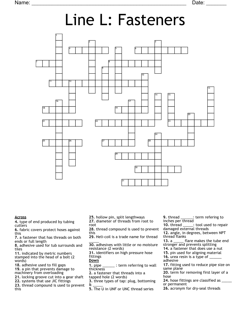 Line L: Fasteners Crossword