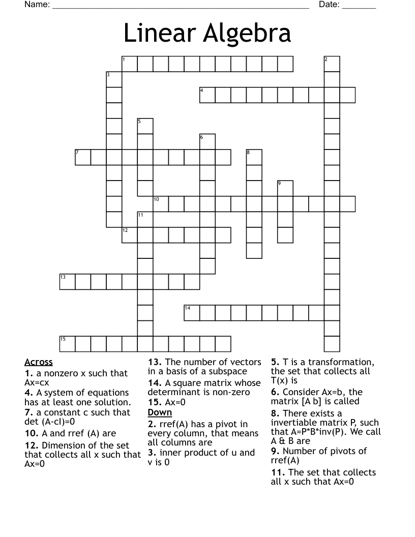 Linear Algebra Crossword