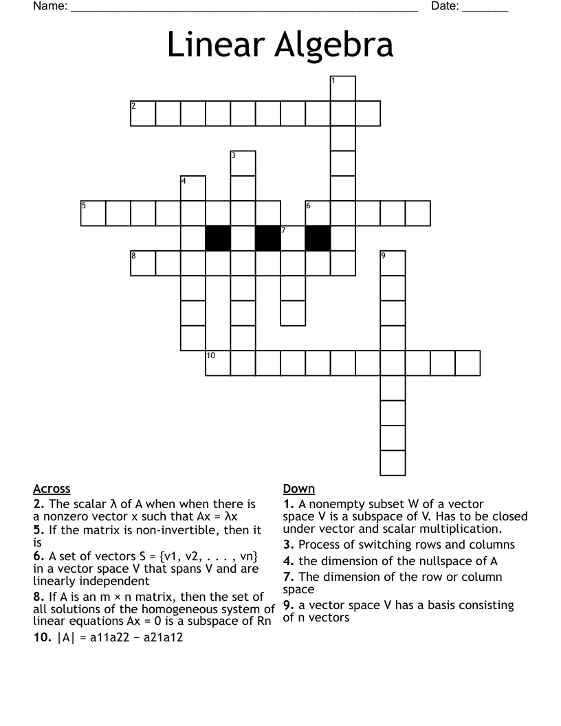 Linear Algebra Crossword