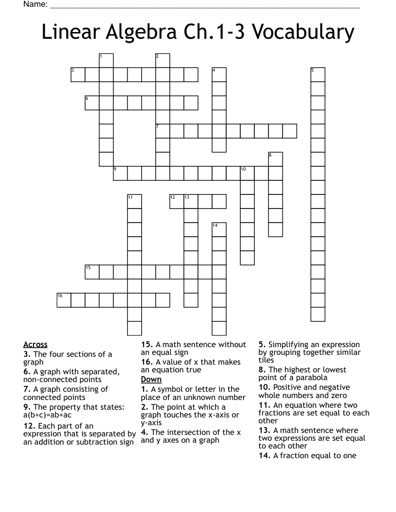 Linear Algebra Ch.1-3 Vocabulary Crossword